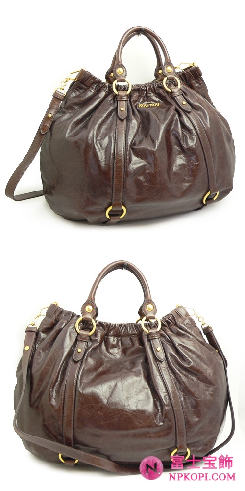 ミュウミュウ MIUMIU ハンドバッグ 2Wayバッグ ショルダーストラップ付き レザー（ラムスキン） ブラウン（RR1708 VIT.LUX BRUCIATO）